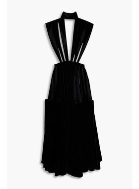 潮奢 Valentino 华伦天奴 女士 剪口丝绒中长连衣裙 B0VAFK53G6