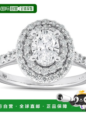 自营 pompeii31 3/4 克拉椭圆形钻石双光环订婚戒指 14k 白金 - 1