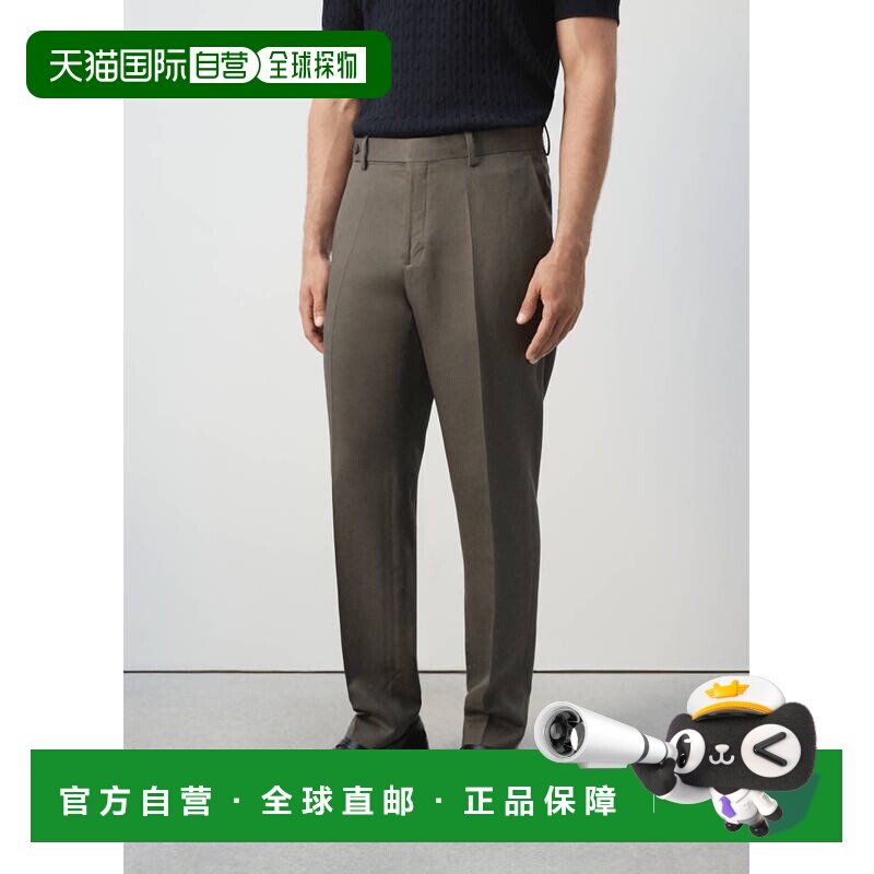 自营欧洲直邮MANGO 男士中棕色莱赛尔纤维亚麻修身版型裤子长裤