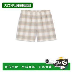 自营bossVichy-check pyjama shorts in cotton flannel - white