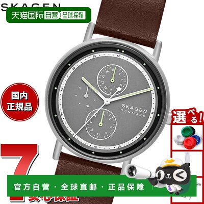 日本直邮Skagen 男士 SIGNATUR 多功能棕色皮革手表 SKW6941