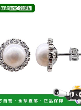 自营 Adornia淡水珍珠光环耳环白铑0.925银水晶-白色 美国奥莱直