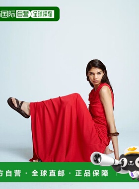 1h可退 香港直邮潮奢 Topshop 女士 低腰褶皱红色长款连衣裙