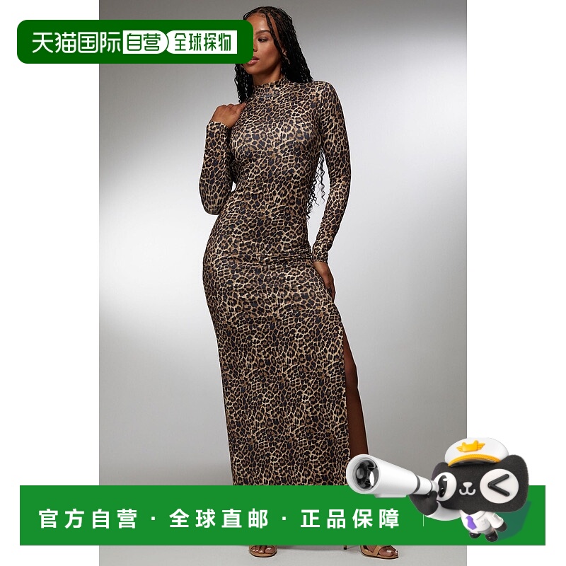 自营Bebe X Ciara Open Back Chain Maxi Dress - brown multi 美