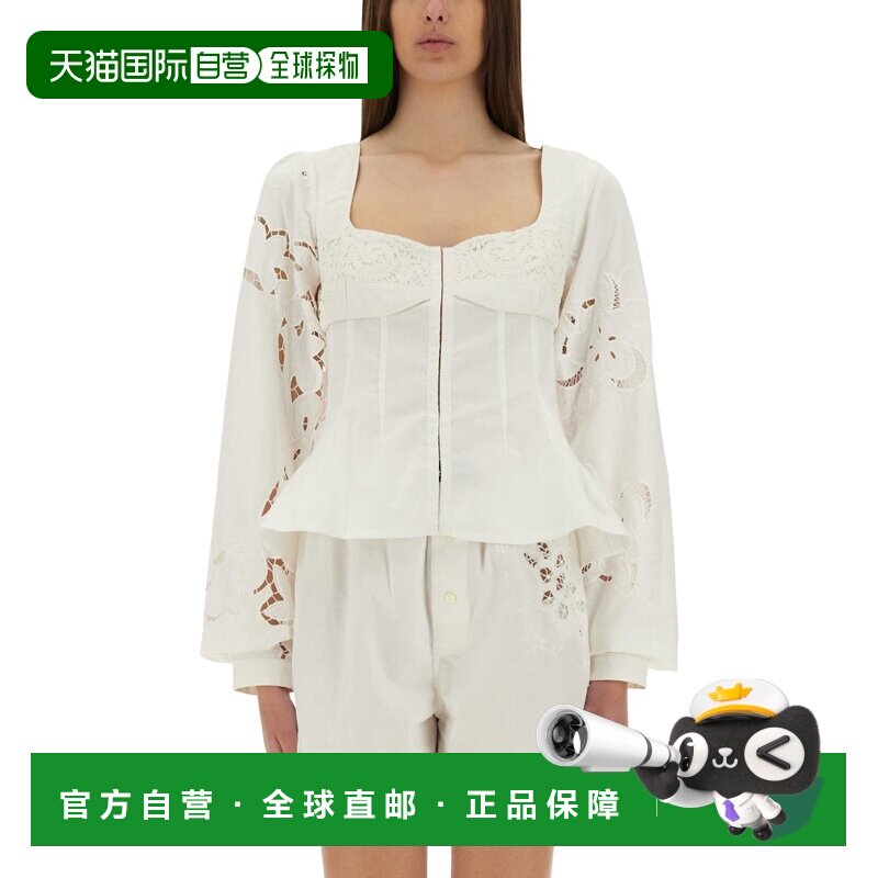 1h可退 香港直邮Marine Serre 女士 再生后系带衬衫 WSI028AUWOV0