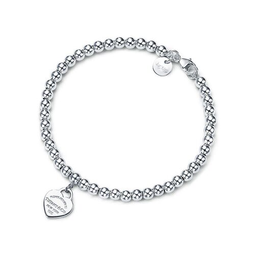 欧洲直邮TIFFANY&CO 蒂芙尼 女士银色925银珠子配心形吊饰手链