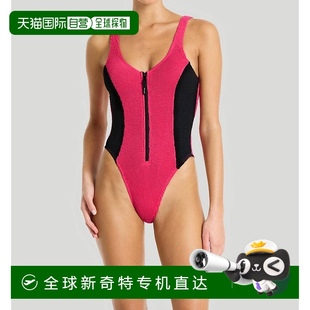 覆盆子色 自營 bond eye拼接前拉鏈馬拉連體泳衣 美國奧 黑色