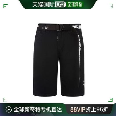 香港直邮OFFWHITE/男士黑色棉质带字母腰带款牛仔短裤OMYC005S21D