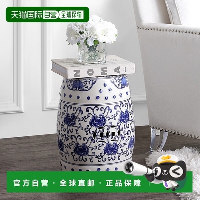 自营jonathan y莲花 17.8 英寸中国风陶瓷鼓花园凳 - 蓝色/白色