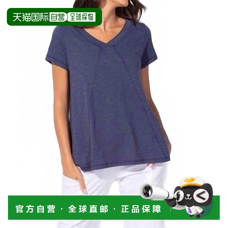 自营habitatCotton Slub Pieced V-Neck Tunic Top In Navy - nav