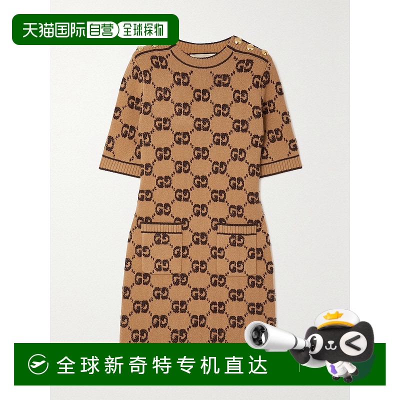 1h可退 香港直邮Gucci 古驰 女士 GG 提花羊毛连衣裙 718630XKCNA