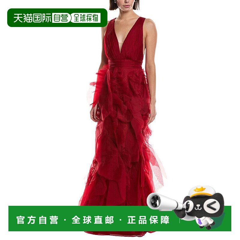 自营Marchesa Notte Sleeveless Deep V-Neck Silk Maxi Dress -