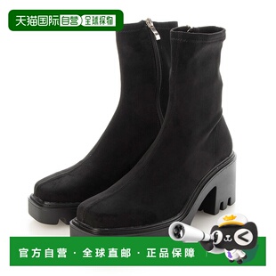 【日本直邮】Vivian Vivian 方头厚底弹力短靴（黑色麂皮）