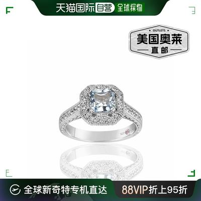 Suzy Levian 纯银 Assher 切割立方氧化锆海蓝宝石订婚戒指 - 白