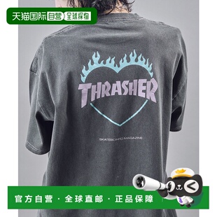 1h可退 日本直邮THRASHER 男女同款背后火焰心形LOGO印花T恤 3126
