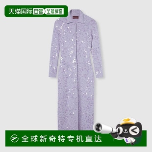 歐洲直郵Gucci 連衣裙 女士淡紫色粘膠纖維亮片刺繡翻領(lǐng)長袖 古馳