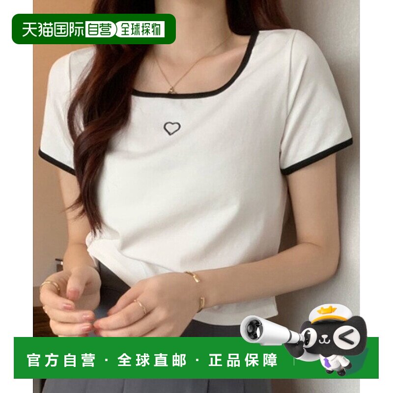 1h可退 日本直邮WEGO 女士爱心刺绣修身T恤 DF25SM04L0010针织衫