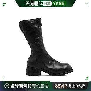 HORSEFG 香港直邮GUIDI 女士黑色前拉链中筒靴 PL9 BLACK