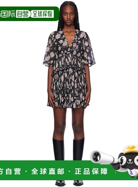 香港直邮潮奢 GANNI 甘尼 女士 黑色 Floral Printed Pleated 连