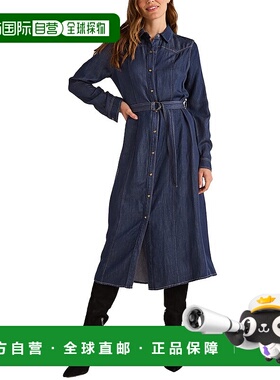 自营Bella Dahl Western Yoke亚麻混纺迷笛连衣裙-蓝色 美国奥莱