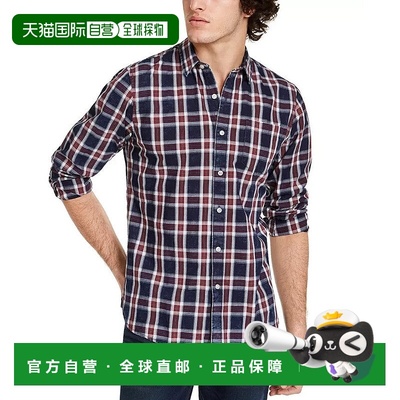 自营 sun + stoneSun+Stone男式蓝色格子棉宽领纽扣衬衫ASM2-蓝色