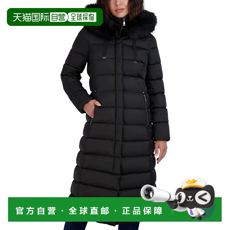 自营TAHARI Women's Phoebe Oversized Faux Fur Trim Maxi Coat