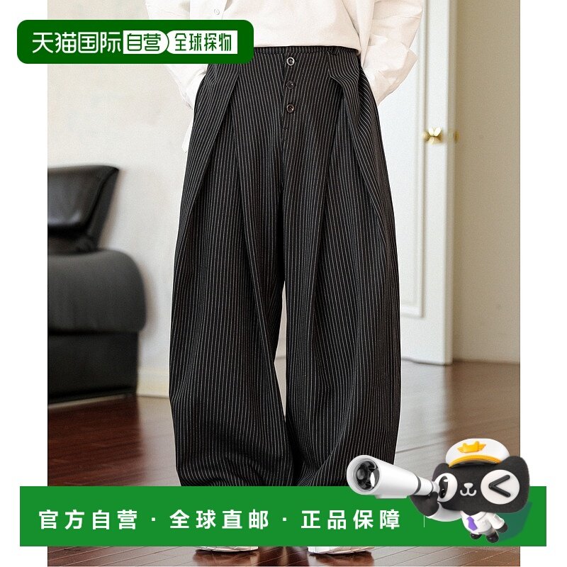 日本直邮neos男女同款宽松立体深褶条纹西装阔腿裤 K1071