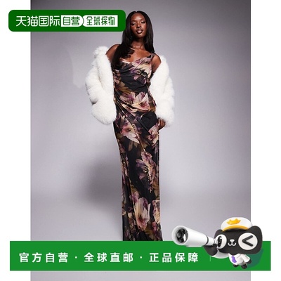 1h可退 香港直邮ASOS 女士 detailing 设计吊带缝线深色印花长款(