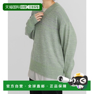 1h可退 日本直邮EKAL 女装 V领宽松条纹针织衫 原创纱线设计 FEA7