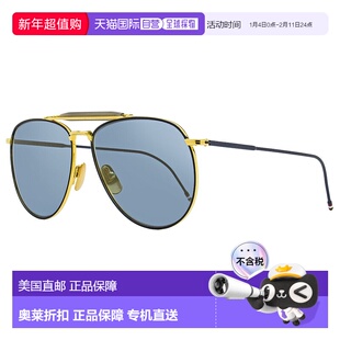 自营 Thom Browne中性飞行员太阳镜TB015LTD NVYGLD金色/海军蓝62