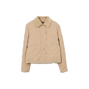 Burberry 女士褐色涤纶纯色单排扣侧贴袋翻领棉服 博柏利