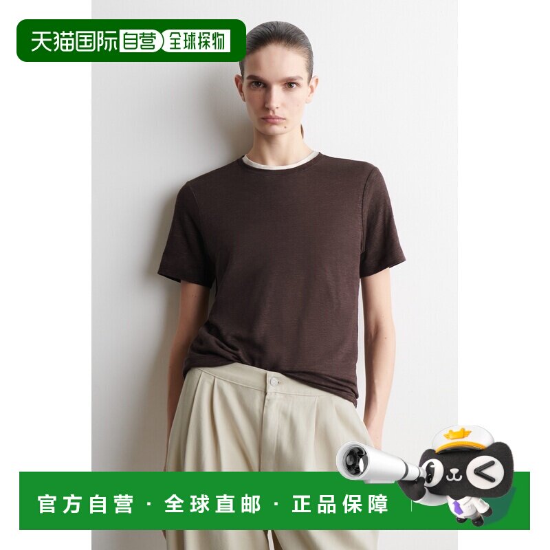 自营欧洲直邮COS 女士红色亚麻圆领T恤短袖女装图片