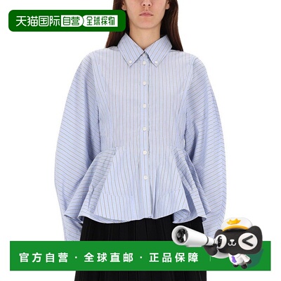 1h可退 香港直邮GANNI 甘尼 女士 條紋褶邊襯衫 W0824 blue蓝色