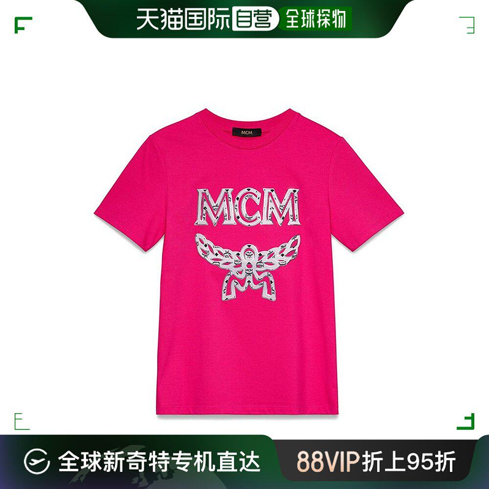 香港直邮mcm/ 女装 品牌字母logo粉色棉质圆领女士短袖tmft9amm11