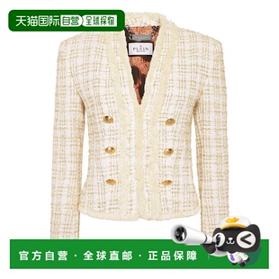 自营 philipp plein粗斜纹波莱罗运动夹克-白色/金色 美国奥莱直