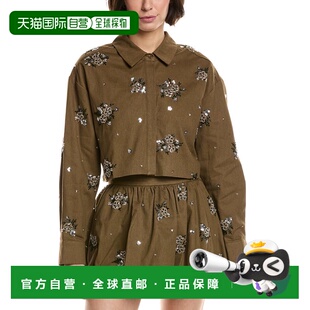 自营Endless Rose Sequins & Beaded Cropped Shirt - brown 美国