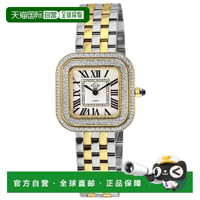 自营 GV2 Bellagio女式瑞士制造钻石手表，银白色表盘，双色SS/IP