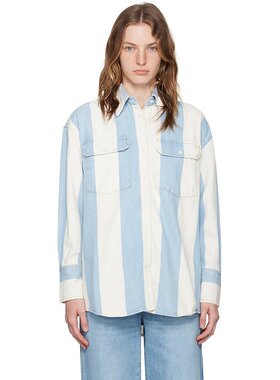美国直邮FRAME|白色和蓝色“The Borrowed Shirt”牛仔衬衫
