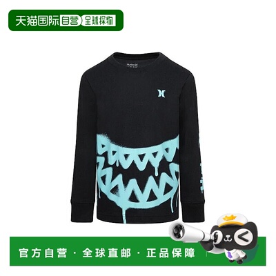 自营Hurley Sharkbait儿童T恤4件黑色印花棉混纺长袖ERK901-黑色