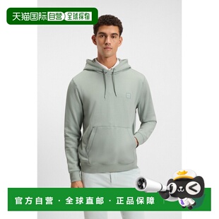 自营欧洲直邮Hugo Boss 男士灰绿色棉logo贴布标识连帽卫衣抓绒