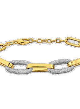 自营 Mimi & Max 椭圆形链环手链带白色闪光珐琅黄银 8+1 英寸 -