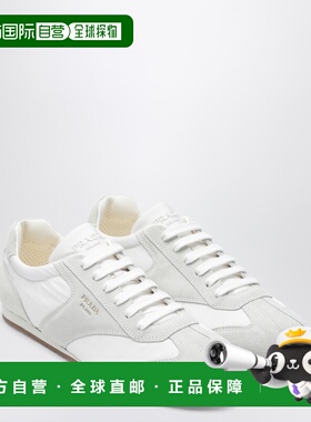 香港直邮Prada 普拉达 男士 白色布织绒面革运动鞋 2EE465G000D7R