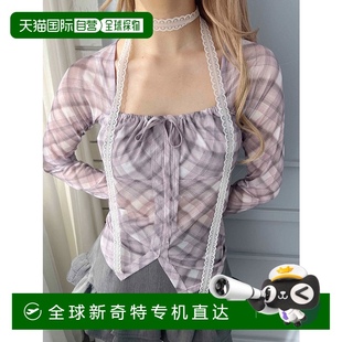 1h可退 日本直邮PHILLY 女士方领格纹透视上衣 PWC25SS075新款