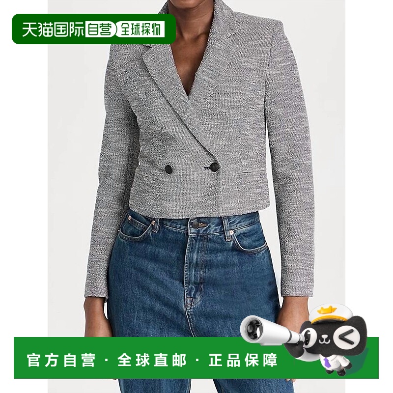 自营rag & boneJosie意大利粗花呢运动夹克，海军蓝白色 美国奥莱