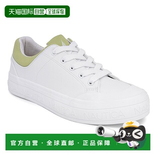 自营 Nautica 女式系带运动鞋 - 亮白色冻粉色板鞋 美国奥莱直发