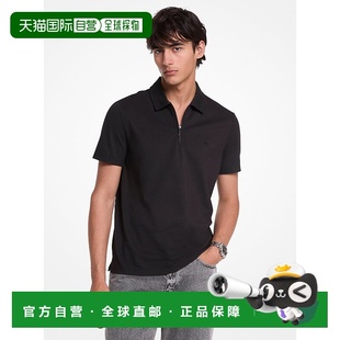 美国奥莱直发 黑色 自营michael kors棉混纺Pique拉链Polo衫