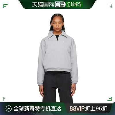 香港直邮潮奢 Stussy 斯图西 女士 灰色半拉链套头衫 118539