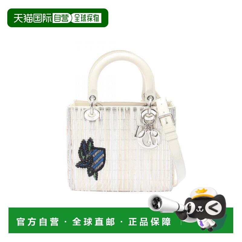 日本直邮中古Dior迪奥女包B级9新lady dior戴妃包牛皮斜挎包银色图片