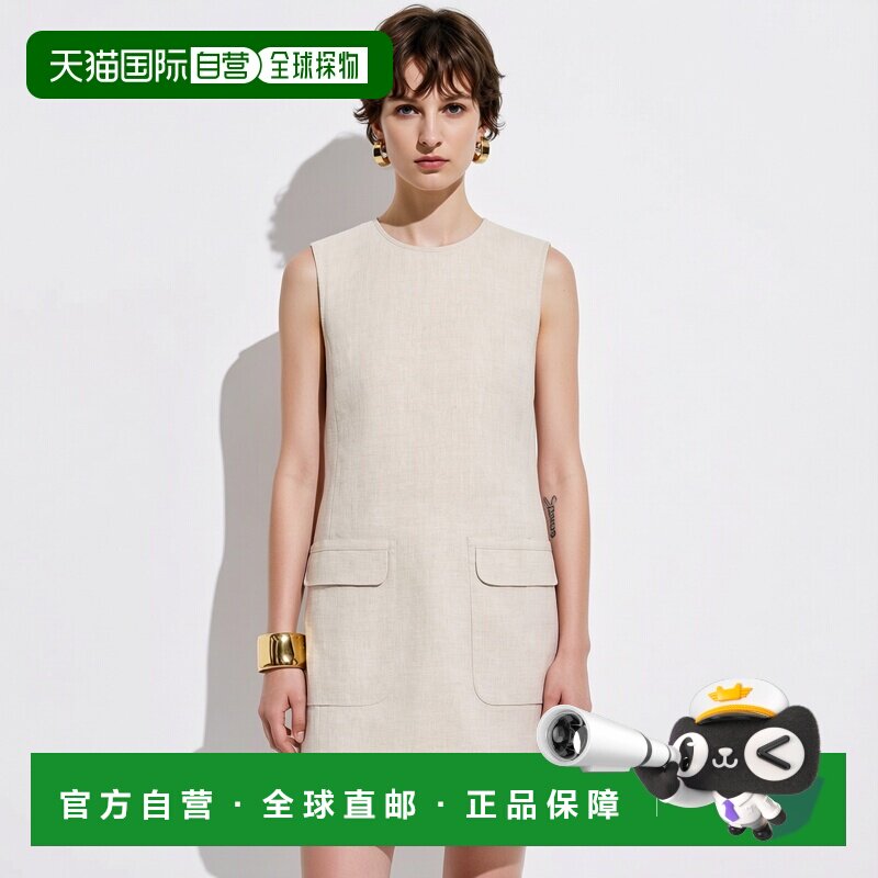 自营欧洲直邮COS 女士米色亚麻直筒短款连衣裙图片