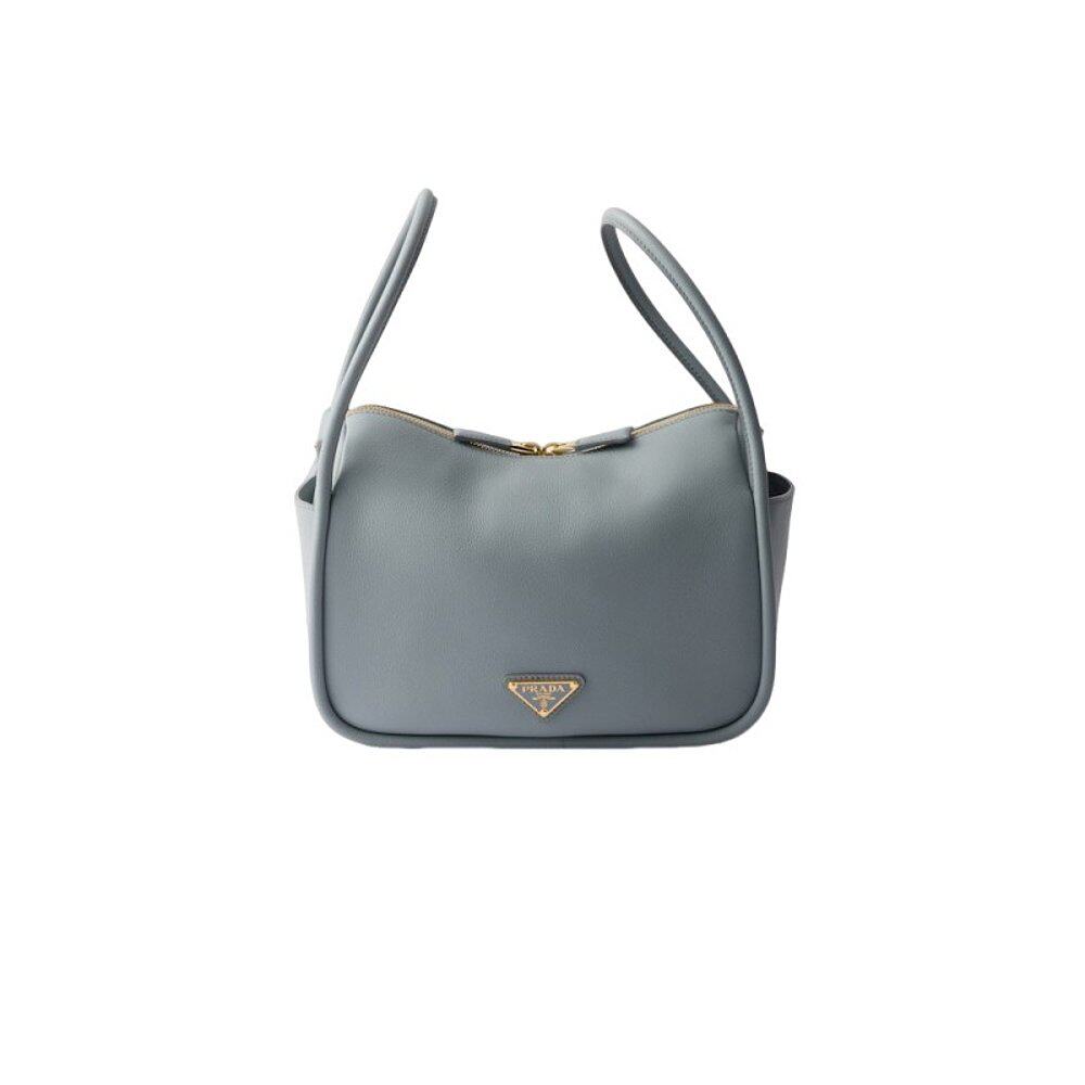 PRADA/普拉达 女士淡蓝色皮革拉链开合金属徽标单肩手提包